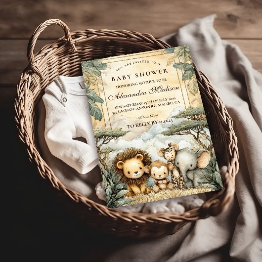 Invitation Baigneuse de bébé Animaux de Safari Boho