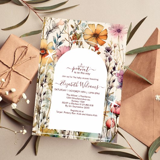 Invitation Baigneuse de bébé Fleurs sauvages aquarelle botani