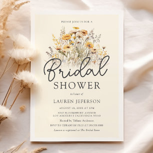 Invitation Baigneuse de mariage bohème jaune de fleurs sauvag