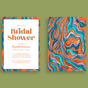 Invitation Baigneuse de mariage bohème rétro orange typograph
