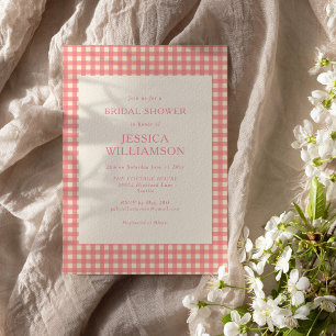 Invitation Baigneuse de mariage rose à carreaux Gingham vinta