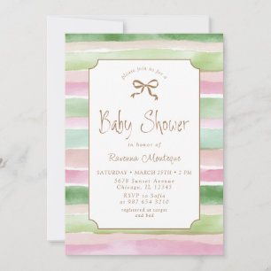 Invitation Baigneuse dorée rayée vintage sauge pêche rose pou