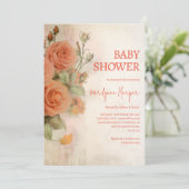 Invitation Baigneuse Fleurs Roses Vintage Abricot Pêche (Debout devant)