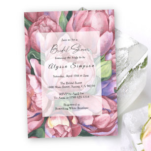 Invitation Baigneuse florale de roses Paeonia de style rétro