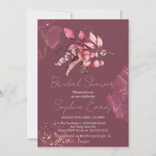 Invitation Baigneuse Rouge Fleurs & Verdure Bordeaux Enterrem (Devant)