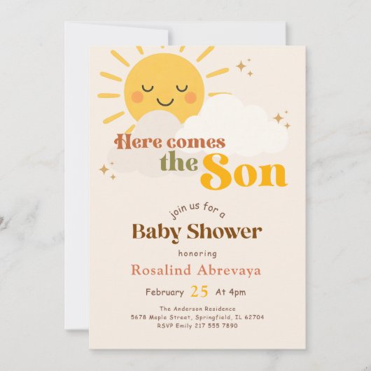 Invitation Baignez dans le soleil Bébé arrive Shower Rétro (Devant)