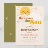 Invitation Baignez dans le soleil Bébé arrive Shower Rétro (Devant / Derrière)