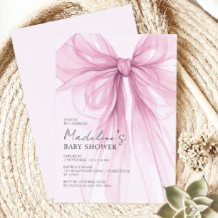 Invitation Baignoire Bébé Fille Ruban Rose Aquarelle
