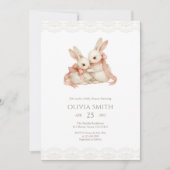 Invitation Baignoire Bébé Lapin Rose La Dentelle Vintage (Devant)