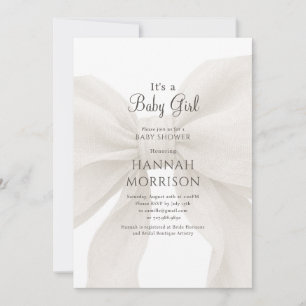 Invitation Baignoire de bébé fille élégante avec un nœud neut