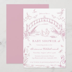 Invitation Baignoire de bébé Fille Toile de Jouy Rose Lac des