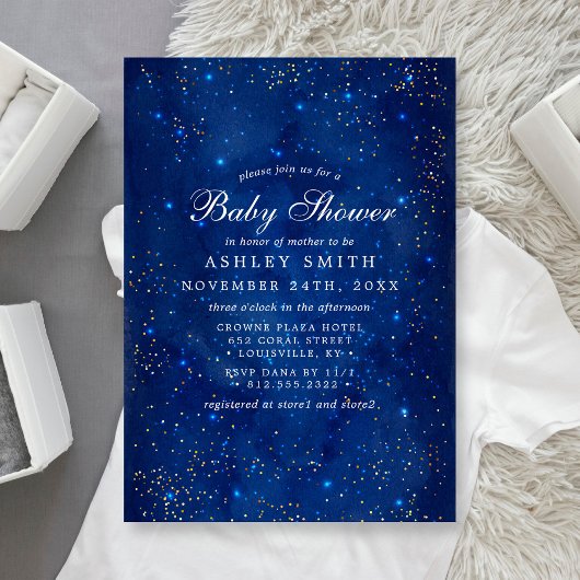 Invitation Baignoire de bébé galaxie aquarelle étoiles cosmiq