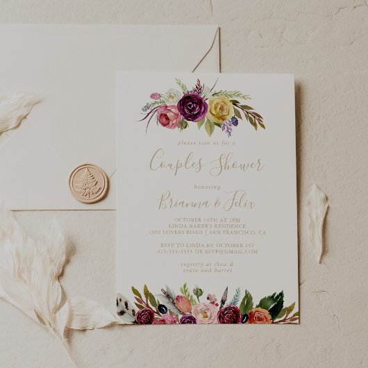 Invitation Baignoire de couple tropical boho plume sauvage or