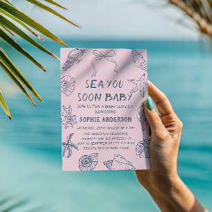 Invitation Baignoire en coquillages « À bientôt bébé » Shower