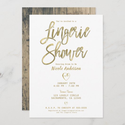 Invitation Baignoire lingerie en bois de grange rustique mode (Devant / Derrière)