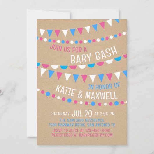 Invitation Baignoire rose Bleu Douche (Devant)