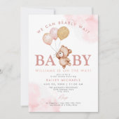 Invitation BAILEY Pink Bearly Wait Teddy Bear Baby shower (Devant)
