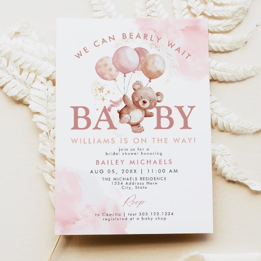 Invitation BAILEY Pink Bearly Wait Teddy Bear Baby shower