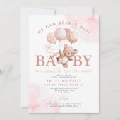 Invitation BAILEY Pink Bearly Wait Teddy Bear Baby shower (Devant)