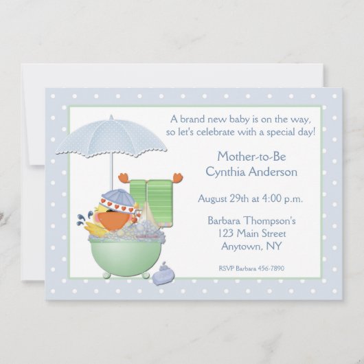 Invitation Bain à canard bleu Baby shower (Devant)