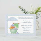 Invitation Bain à canard bleu Baby shower (Debout devant)