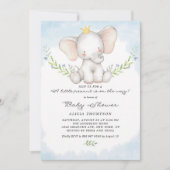 Invitation Bain Bébé Éléphant Garçon Aquarelle (Devant)