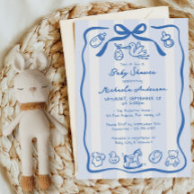 Bain Bleu Dessiné à la Main Baby Shower Garçon Fan