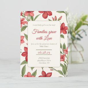 Invitation Bain de Adoption Floral Botanique Rouge Élégant