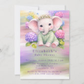 Invitation Bain de bébé à l'éléphant avec des hortensias (Devant)