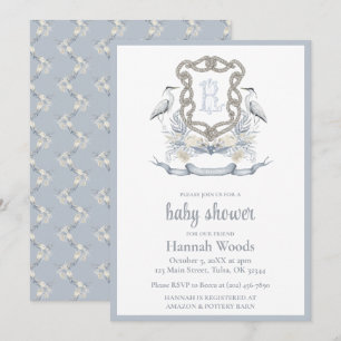 Invitation Bain de bébé à monogramme de corde de héron
