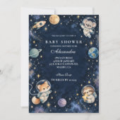 Invitation Bain de bébé Animaux de l'Espace (Devant)