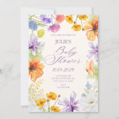 Invitation Bain de bébé aux fleurs à l'aquarelle (Devant)
