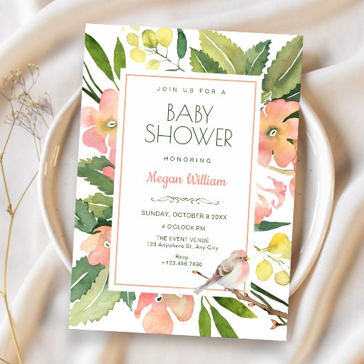 Invitation Bain de bébé aux fleurs à l'aquarelle