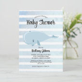 Invitation Bain de bébé Baleine Bleue Mignonne Rayée (Debout devant)