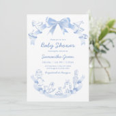 Invitation Bain de Bébé Bleu Toile De Jouy (Debout devant)