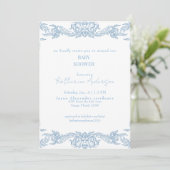 Invitation Bain de bébé bleu vintage (Debout devant)