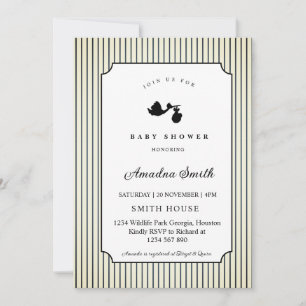 Invitation Bain de bébé cigogne rayures modernes et minimalis