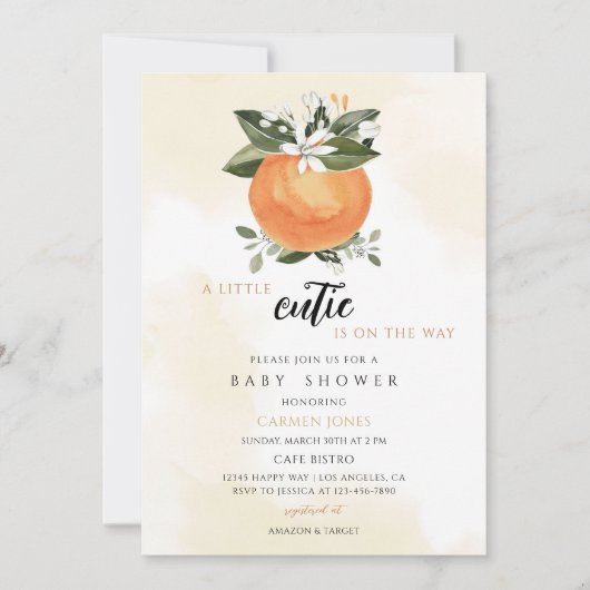 Invitation Bain de bébé Citrus Orange Clémentine (Devant)