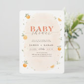 Invitation Bain de bébé Clémentine à l'aquarelle Orange (Debout devant)