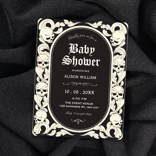 Invitation Bain de bébé crâne gothique