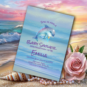Invitation Bain de bébé dauphin couleur