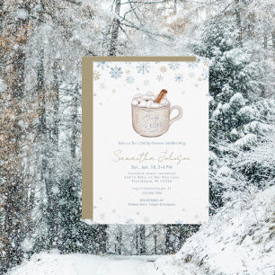 Invitation Bain de bébé Dusty Blue & Gold Baby It's Cold Outs