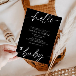 Invitation Bain de bébé élégant moderne écriture noir et blan
