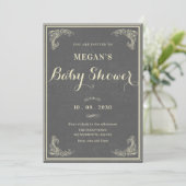 Invitation Bain de bébé élégant vintage gris  (Debout devant)