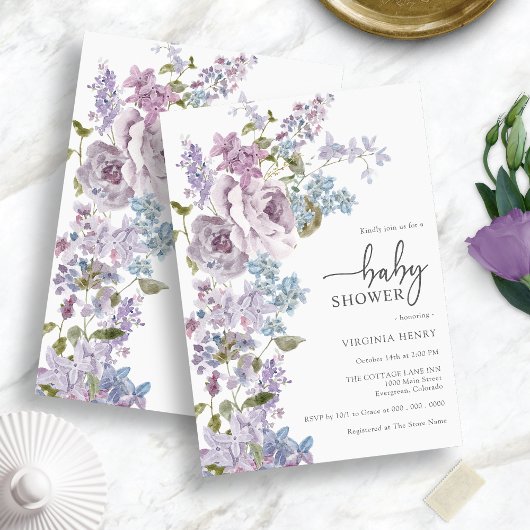 Invitation Bain de bébé élégant violet