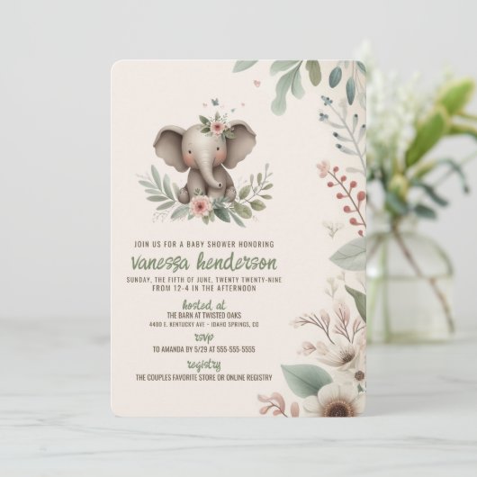 Invitation Bain de bébé Éléphant (Debout devant)