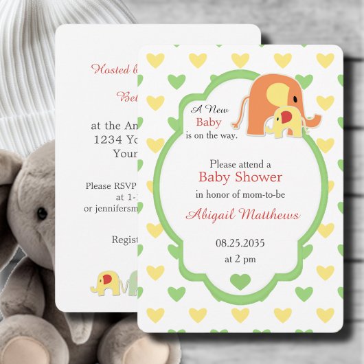 Invitation Bain de bébé Éléphant Genre Neutre