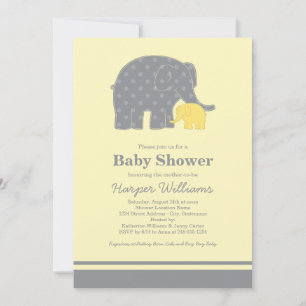 Invitation Bain de bébé éléphant mère jaune gris points