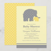 Invitation Bain de bébé éléphant mère jaune gris points (Devant / Derrière)