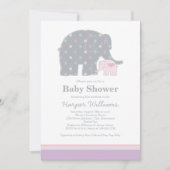 Invitation Bain de Bébé Éléphant Rose Violet Fille (Devant)